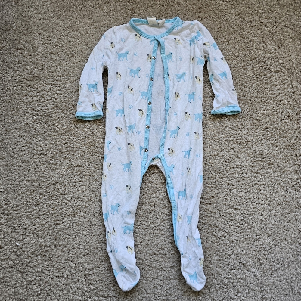 Kyte Baby zippered footie woof puppy dog print bamboo white size 3-6 months